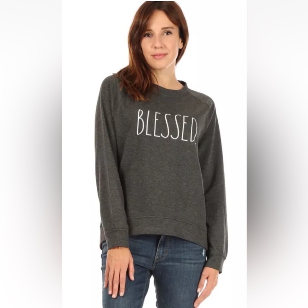 Rae Dunn Charcoal 'BLESSED' Crewneck Sweatshirt